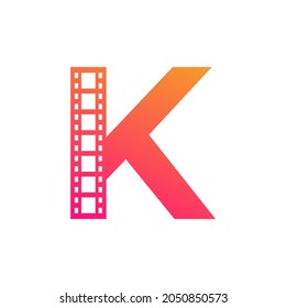 Letra inicial K con tira de película Reel Stripes para película Película Cinema Production Studio Inspiración de logotipo
