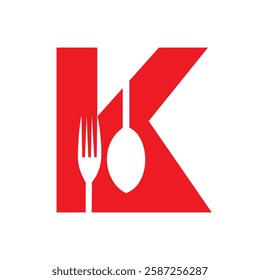 Initial Letter K Restaurant Logo Design Concept With Fork and Spoon Symbol