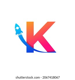 Initial Letter K with Rocket Logo Icon Symbol. Good for Company, Travel, Start up and Logistic Logos