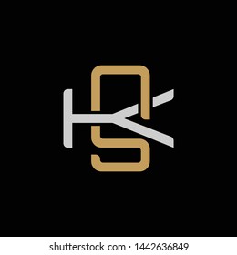 Initial letter K and S, KS, SK, overlapping interlock logo, monogram line art style, silver gold on black background