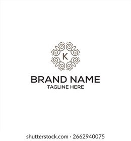 Letra inicial K serif fonte logotipo design, verde folhas natureza gráfico ícone conceito