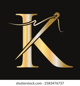 Initial Letter K Sewing Needle Logo Design for Embroider, Textile, Fashion, Cloth, Fabric Symbol