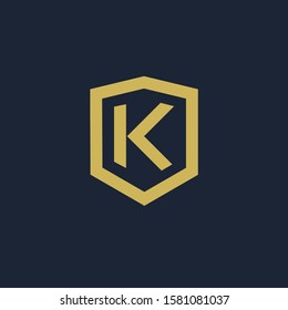 initial Letter K with Shield element. Shield Line geometry  for Security logo. Logo Icon Template for Web and Business Card, Letter Logo Template on Black Background. - vector