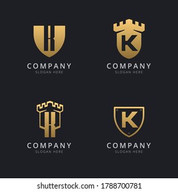 Initial Letter K and shield with golden style
