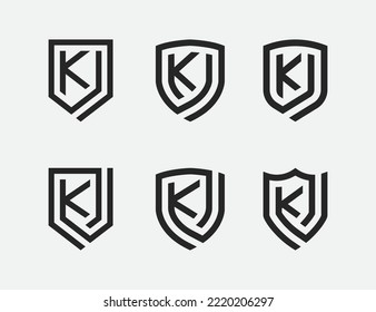 initial Letter K Shield Monogram Logo Set Concept icon sign symbol Design Element. Security, Defense, Guard Logotype. Vector illustration template