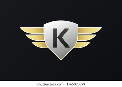 initial letter K shield wings Icon design logo template
