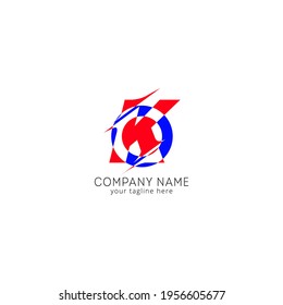 Initial letter K sliced uppercase modern logo design template elements. Red letter with blue circle isolated on white background. Suitable for business, consulting group, company logo
