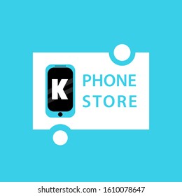 Initial letter K with Smart phone icon. phone store logo vector