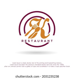 Initial Letter K With Spoon and Fork Icon for Restaurant, Catering, Cafe, Cafeteria, Food, Kitchen Retail Business Logo Design Concept