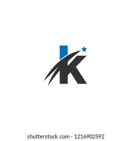 Initial Letter K Star Logo Design with Swoosh for Finance, Business Company, Simple Flat