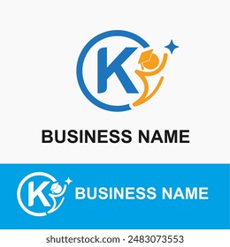 Initial Letter K Student, Toga Cap and Shine Icon for Education, School, Academy Center Business Logo Idea Template