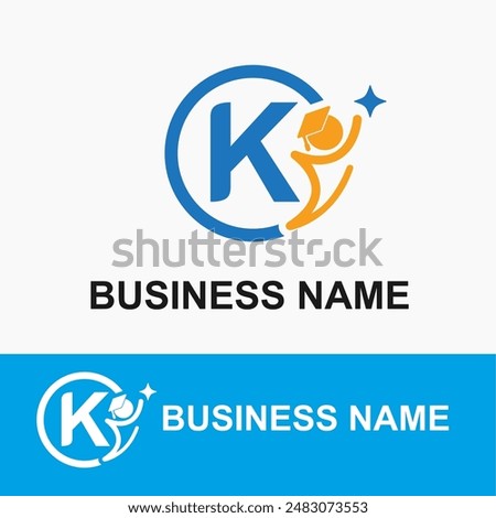 Initial Letter K Student, Toga Cap and Shine Icon for Education, School, Academy Center Business Logo Idea Template