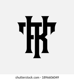 Initial letter K, T, KT or TK overlapping, interlock, monogram logo, black color on white background