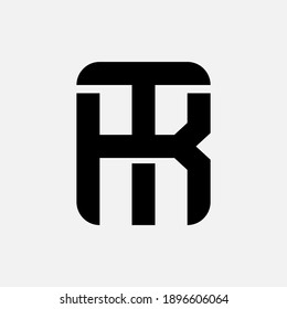 Letra inicial K, T, KT o TK superpuesta, interbloqueo, logotipo monograma, color negro sobre fondo blanco