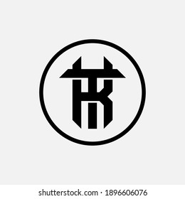 Anfangsbuchstaben K, T, KT oder TK, überlappend, Verriegelung, Monogramm-Logo, schwarze Farbe auf weißem Hintergrund