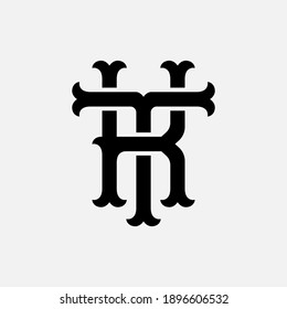Initial letter K, T, KT or TK overlapping, interlock, monogram logo, black color on white background