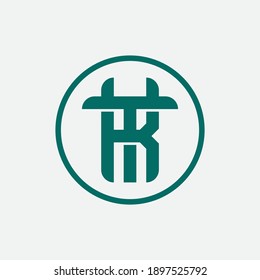 Initial letter K, T, KT or TK overlapping, interlock, monogram logo, green color on white background