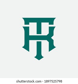 Initial letter K, T, KT or TK overlapping, interlock, monogram logo, green color on white background