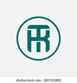 Initial letter K, T, KT or TK overlapping, interlock, monogram logo, green color on white background