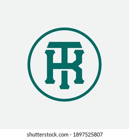 Initial letter K, T, KT or TK overlapping, interlock, monogram logo, green color on white background
