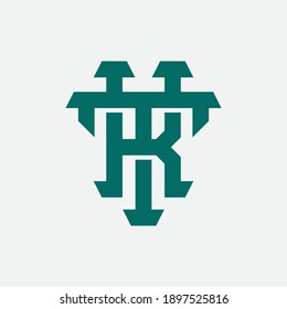 Anfangsbuchstaben K, T, KT oder TK, überlappend, Verriegelung, Monogramm-Logo, grüne Farbe auf weißem Hintergrund