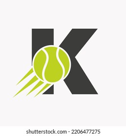 Initial Letter K Tennis Logo Concept With Moving Tennis Ball Icon. Tennis Sports Logotype Symbol Vector Template