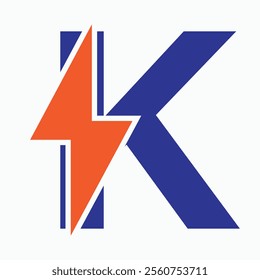 Initial Letter K With Thunder Bolt Symbol. Power Icon Electric Symbol Vector Template