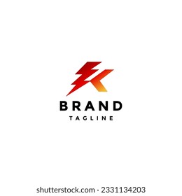Initial Letter K Thundered Logo Design. Letter K Shaped Lightning Symbol Design Logo.