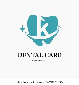 Initial Letter k with Tooth and Smile Icon for Dental Health Care and Dental Clinic, Dentistry Business Logo Idea Template