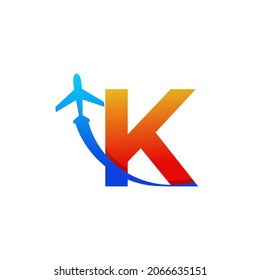 Initial Letter K Travel with Airplane Flight Logo Design Template Element