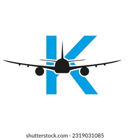 Initial Letter K Travel Logo Design Based Alphabet Flat Modern Concept Vector Template