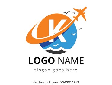 Initial Letter K  with travel logo design. Air, Airline, Airplane and travel logo design template.