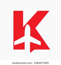 Initial Letter K Travel Logo Design Concept For Vacation and Airplane Symbol