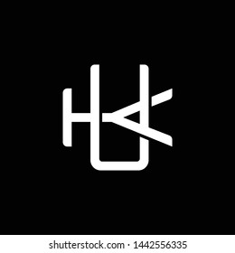 Initial letter K and U, KU, UK, overlapping interlock monogram logo, white color on black background