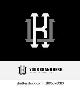 Initial letter K, U, KU or UK overlapping, interlock, monogram logo, white and gray color on black background