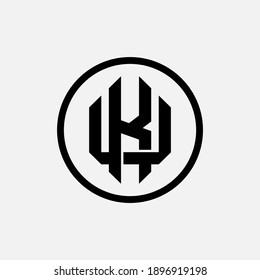 Letra inicial K, U, KU o Reino Unido que se solapan, interbloquean, logotipo de monograma, color negro sobre fondo blanco