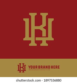 Anfangsbuchstaben K, U, KU oder UK, überlappend, Verriegelung, Monogramm-Logo, goldene Farbe auf rotem Hintergrund