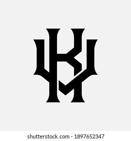 Initial letter K, V, KV or VK overlapping, interlock, monogram logo, black color on white background