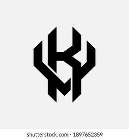 Initial letter K, V, KV or VK overlapping, interlock, monogram logo, black color on white background