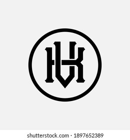 Initial letter K, V, KV or VK overlapping, interlock, monogram logo, black color on white background