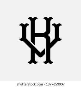 Überlappende Anfangsbuchstaben K, V, KV oder VK, Verriegelung, Monogramm-Logo, schwarze Farbe auf weißem Hintergrund