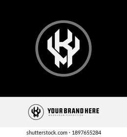 Initial letter K, V, KV or VK overlapping, interlock, monogram logo, white and gray color on black background