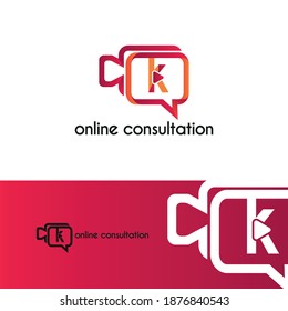 Initial letter k with video call camera chatting icon for online meeting logo concept