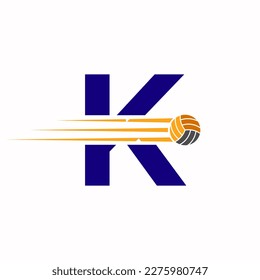 Initial Letter K Volleyball Logo Design Sign. Volleyball Sports Logotype