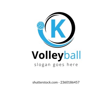 Initial Letter K Volleyball Logo Concept. Volleyball Sports Symbol Vector Template