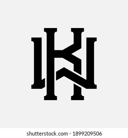 Initial letter K, W, KW or WK overlapping, interlock, monogram logo, black color on white background