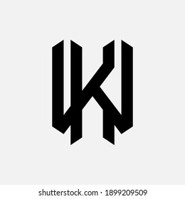 Initial letter K, W, KW or WK overlapping, interlock, monogram logo, black color on white background