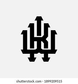 Initial letter K, W, KW or WK overlapping, interlock, monogram logo, black color on white background