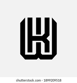 Initial letter K, W, KW or WK overlapping, interlock, monogram logo, black color on white background
