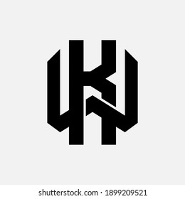 Überlappende Anfangsbuchstaben K, W, KW oder WK, Verriegelung, Monogramm-Logo, schwarze Farbe auf weißem Hintergrund